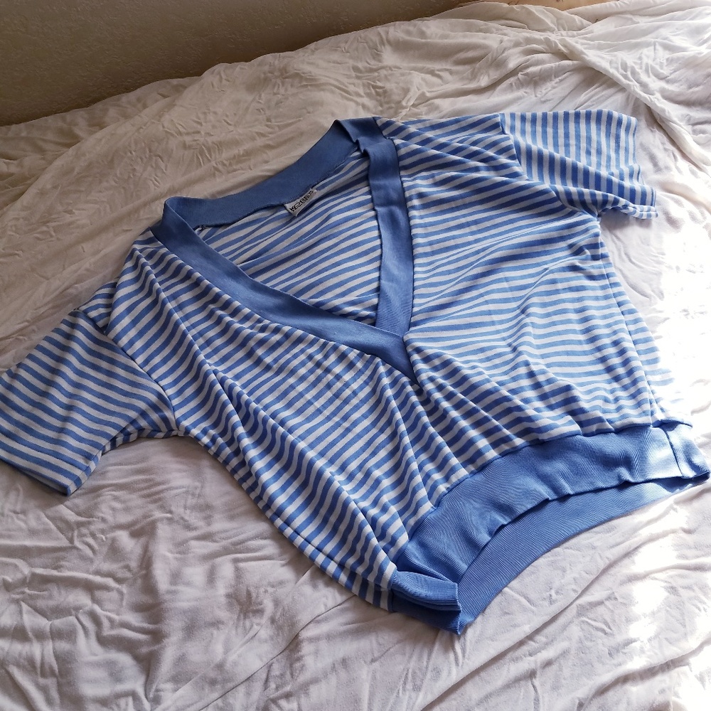 90s deep v striped blouse